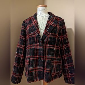 Vintage Red Black Plaid Shimmer Blazer Jacket by Fashion Bug 16